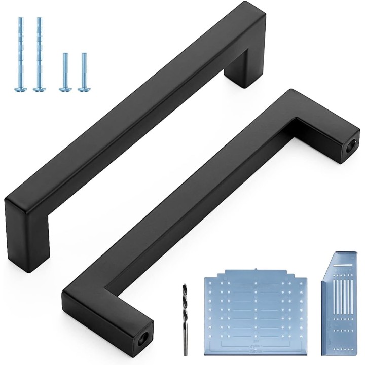 Black Cabinet Pulls 5 Inch Square Kitchen Cabinet Handles Modern Hardware for Kitchen Cabinets Cupboard with Drill Mounting Template 60 Pack