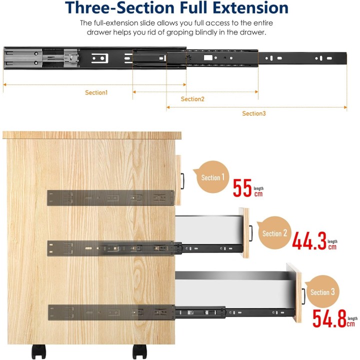 10 Pairs 20 Pack 22 Inch Full Extension Ball Bearing Drawer Slides Side Mount Soft Close Drawer Slides Drawer Glide