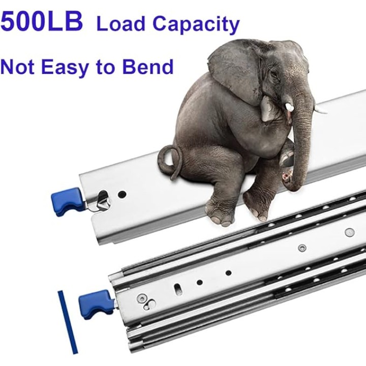 1 Pair of 60 Inch Heavy Duty Drawer Slides 500LB Full Extension Side Mount Ball Bearing Drawer Rails with Lock