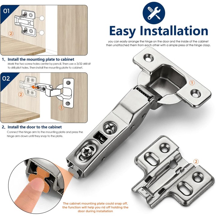 60 Pack 30 Pairs European Kitchen Cabinet Hinges Soft Close Half Overlay Cabinet Door Hinges Heavy-Duty Frameless Adjustable Concealed Cabinet Cup Hinge