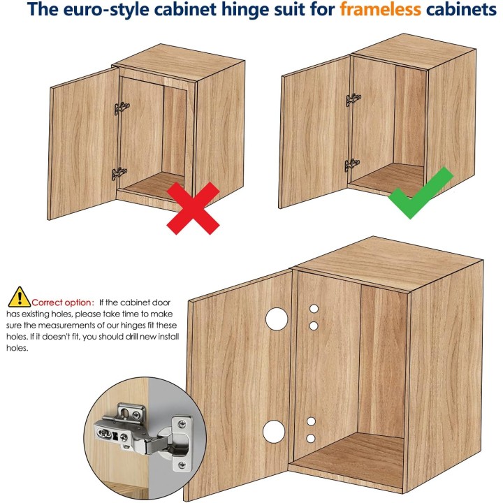 60 Pack 30 Pairs European Kitchen Cabinet Hinges Soft Close Insert Cabinet Door Hinges Heavy-Duty Frameless Adjustable Concealed Cabinet Cup Hinge