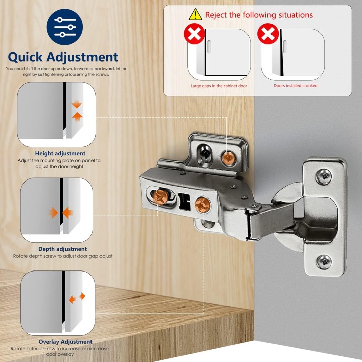 60 Pack 30 Pairs European Kitchen Cabinet Hinges Soft Close Insert Cabinet Door Hinges Heavy-Duty Frameless Adjustable Concealed Cabinet Cup Hinge