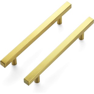 35 Pack 7.38 Inch Square Cabinet Pulls Brushed Brass Stainless Steel Kitchen Drawer Pulls Cabinet Handles 7-3/8”Length,5” Hole Center