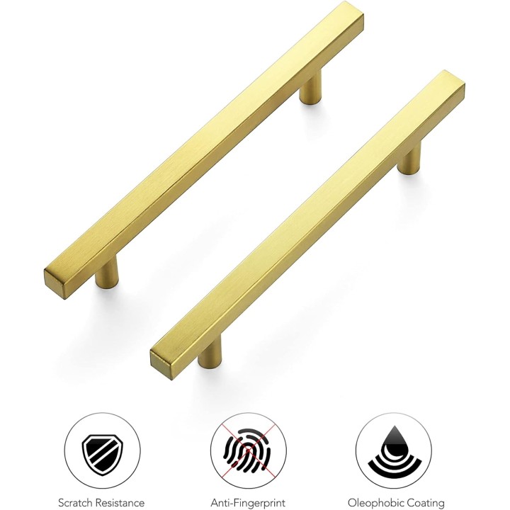 35 Pack 7.38 Inch Square Cabinet Pulls Brushed Brass Stainless Steel Kitchen Drawer Pulls Cabinet Handles 7-3/8”Length,5” Hole Center