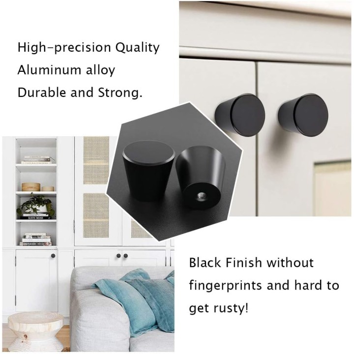 homdiy Drawer Cabinet Knobs Matte Black Kitchen Cabinet Knobs - LS745BK Solid Round Cabinet Knobs Hardware Drawer Knobs for Dresser Drawers, 100 Pack