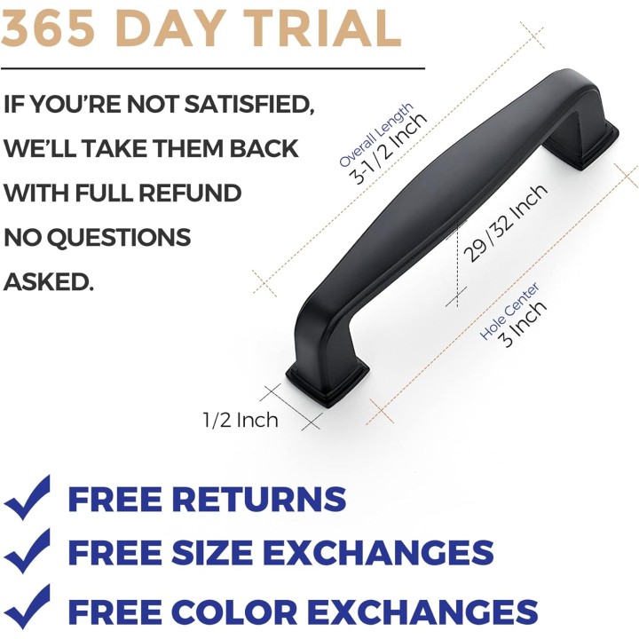 60 Pack Solid 3 Inch Kitchen Cabinet Handles Matte Black Cabinet Pulls Black Drawer Pulls Kitchen Cabinet Hardware Kitchen Handles for Cabinets Cupboard Handles Drawer Handles