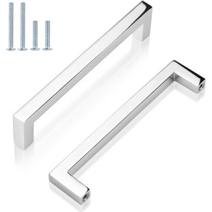 50 Pack Solid Cabinet Pulls Polished Chrome Square Cabinet Handles 5 Inch Hole Centers, Modern Drawer Pulls Kitchen Pull Handles