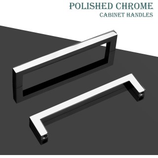 50 Pack Solid Cabinet Pulls Polished Chrome Square Cabinet Handles 5 Inch Hole Centers, Modern Drawer Pulls Kitchen Pull Handles