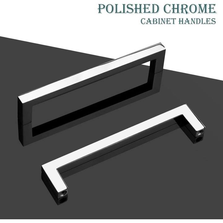 50 Pack Solid Cabinet Pulls Polished Chrome Square Cabinet Handles 5 Inch Hole Centers, Modern Drawer Pulls Kitchen Pull Handles