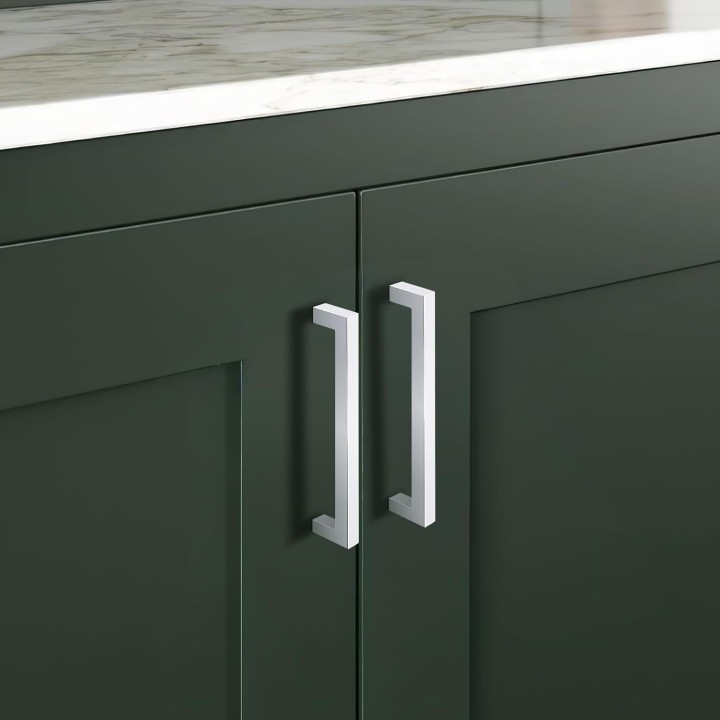 50 Pack Solid Cabinet Pulls Polished Chrome Square Cabinet Handles 5 Inch Hole Centers, Modern Drawer Pulls Kitchen Pull Handles