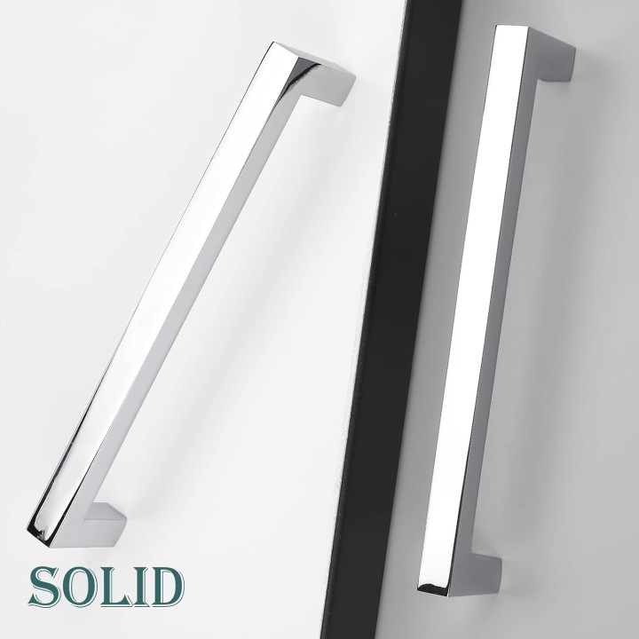 50 Pack Solid Cabinet Pulls Polished Chrome Square Cabinet Handles 5 Inch Hole Centers, Modern Drawer Pulls Kitchen Pull Handles