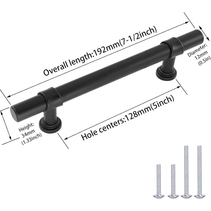 5 inch Cabinet Handles Black Drawer Pulls - LST18BK128 Kitchen Cabinet Handles Pulls Modern Cabinet Door Handles Matte Black Dresser Handles Rustic Drawer Pulls for Cupboard, 50 Pack