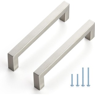 40 Pack Cabinet Handles Square Cabinets Cupboard Handles Brushed Nickel Drawer Pulls Stainless Steel Kitchen Cabinet Pulls Cabinet Hardware Drawer Handles 5 inch Hole Center
