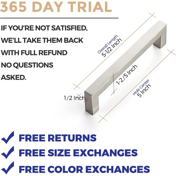 40 Pack Cabinet Handles Square Cabinets Cupboard Handles Brushed Nickel Drawer Pulls Stainless Steel Kitchen Cabinet Pulls Cabinet Hardware Drawer Handles 5 inch Hole Center
