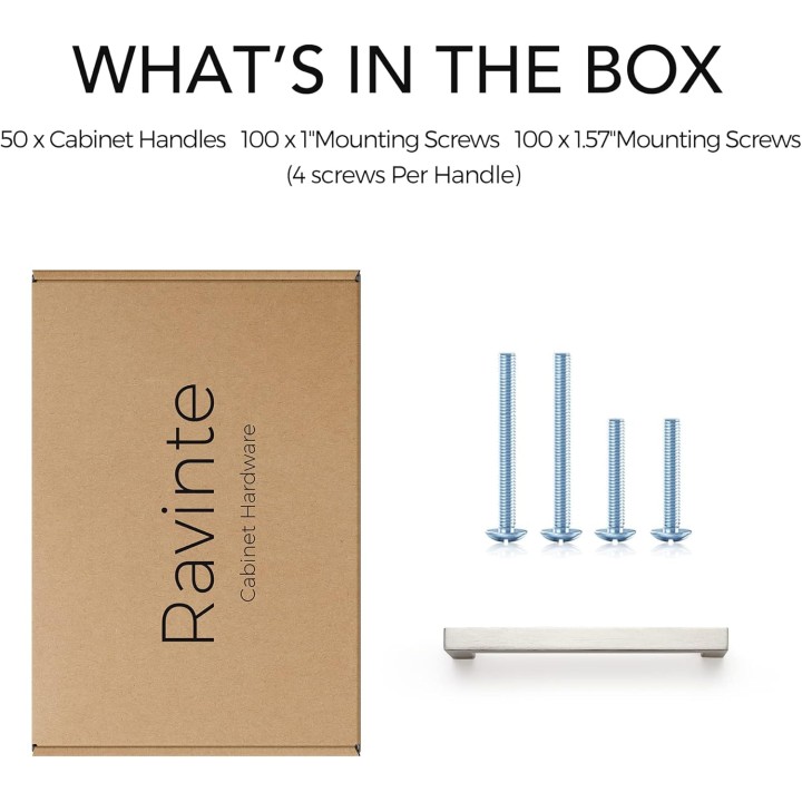 50 Pack Cabinet Handles Square Cabinets Cupboard Hanldes Brushed Nickel Drawer Pulls Stainless Steel Kitchen Cabinet Pulls Cabinet Hardware Drawer Handles 5 inch Hole Center