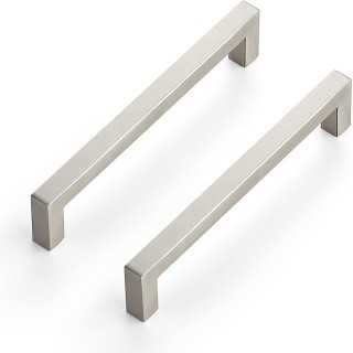 10 Pack 6-1/4 Inch Kitchen Square Cabinet Handles Satin Nickel Cabinet Pulls Brushed Nickel Drawer Pulls Kitchen Cabinet Hardware Kitchen Handles for Cabinets Cupboard Handles Drawer Handles