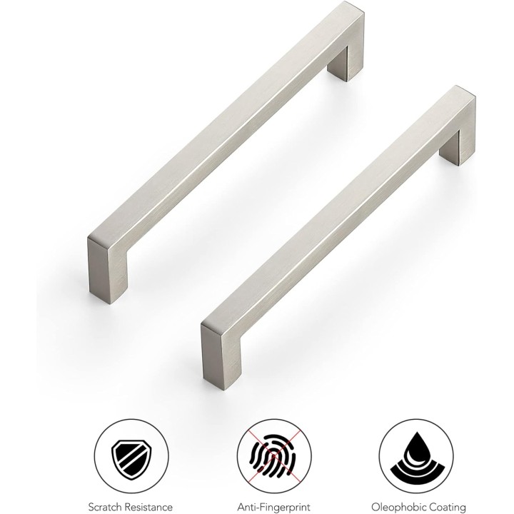 10 Pack 6-1/4 Inch Kitchen Square Cabinet Handles Satin Nickel Cabinet Pulls Brushed Nickel Drawer Pulls Kitchen Cabinet Hardware Kitchen Handles for Cabinets Cupboard Handles Drawer Handles