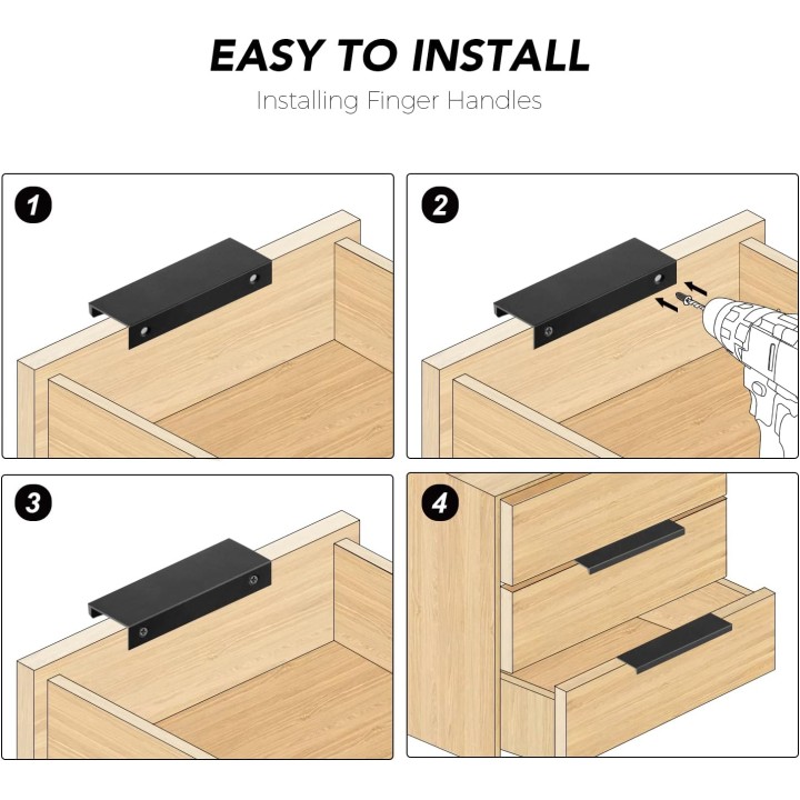 6 Pack Finger Pulls for Cabinets 80mm/3.15" Length Black Edge Pulls Matte Black Finger Cabinet Pulls Concealed Handles for Kitchen Drawer Finger Edge Pull Tab Handle