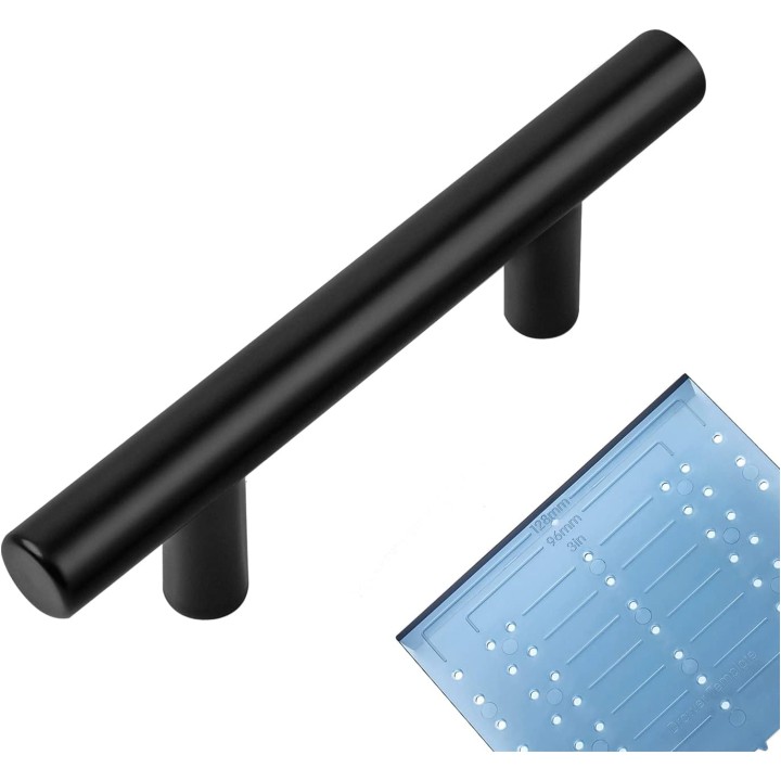 5 Pack | 4'' Cabinet Pulls Matte Black Stainless Steel Kitchen Drawer Pulls Cabinet Handles 4”Length, 2.5” Hole Center with Mounting Template
