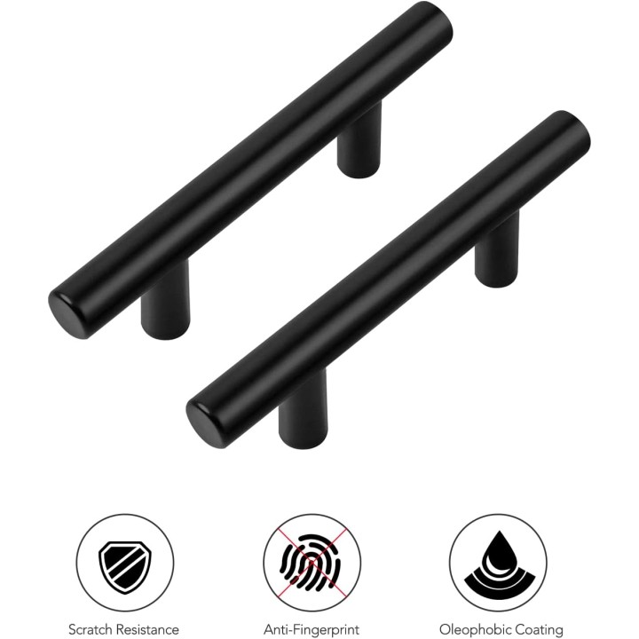 5 Pack | 4'' Cabinet Pulls Matte Black Stainless Steel Kitchen Drawer Pulls Cabinet Handles 4”Length, 2.5” Hole Center with Mounting Template