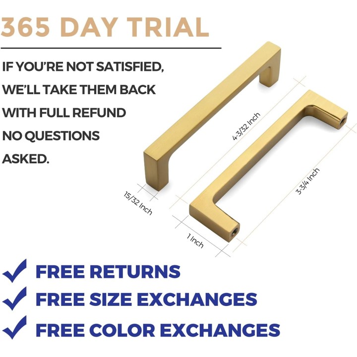 20 Pack Solid 3-3/4 Inch Kitchen Square Cabinet Handles Brushed Brass Cabinet Pulls Drawer Pulls Kitchen Cabinet Hardware Kitchen Handles