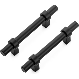 30 Pack 5 Inch Cabinet Pulls Matte Black Kitchen Cabinet Hardware Cupboard Handles with Square Base 5" Length,3" Hole Center