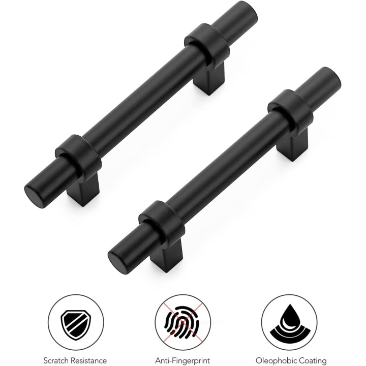 30 Pack 5 Inch Cabinet Pulls Matte Black Kitchen Cabinet Hardware Cupboard Handles with Square Base 5" Length,3" Hole Center