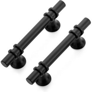 30 Pack 5 Inch Cabinet Pulls Kitchen Cupboard Handles with Round Base Matte Black Drawer Pulls Cabinet Handles 5" Length, 3" Hole Center