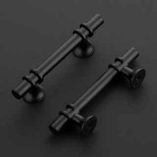 30 Pack 5 Inch Cabinet Pulls Kitchen Cupboard Handles with Round Base Matte Black Drawer Pulls Cabinet Handles 5" Length, 3" Hole Center