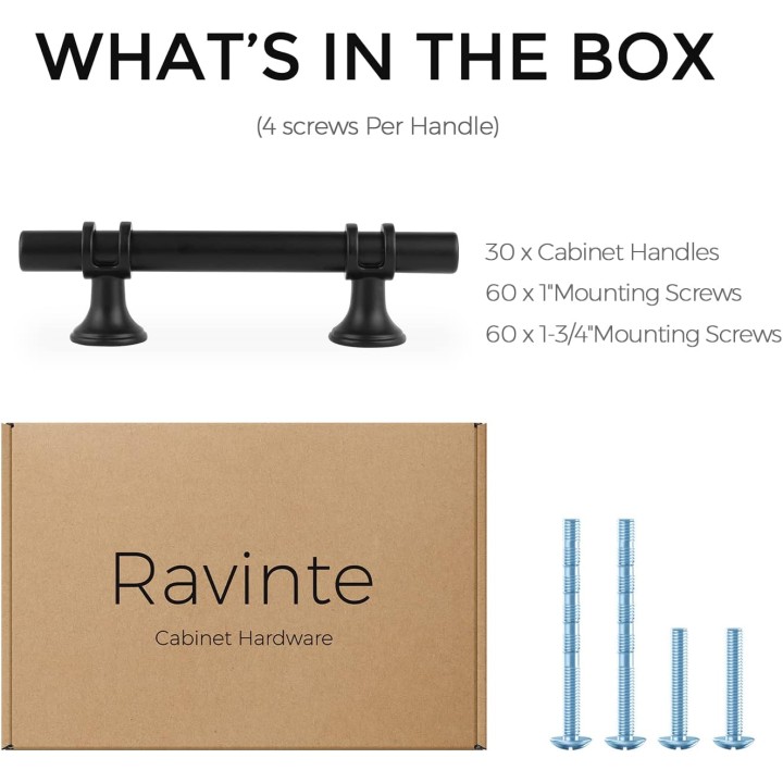 30 Pack 5 Inch Cabinet Pulls Kitchen Cupboard Handles with Round Base Matte Black Drawer Pulls Cabinet Handles 5" Length, 3" Hole Center
