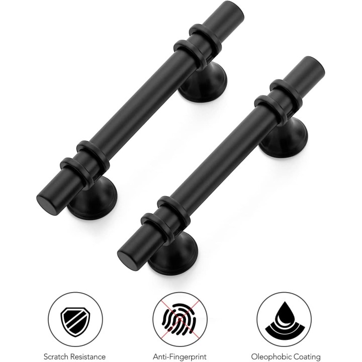 30 Pack 5 Inch Cabinet Pulls Kitchen Cupboard Handles with Round Base Matte Black Drawer Pulls Cabinet Handles 5" Length, 3" Hole Center