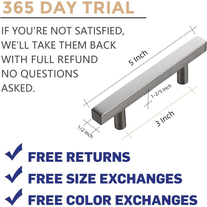 30 Pack 3 Inch Cabinet Pulls Brushed Nickel Sqaure Kitchen Cabinet Handles Silver Cabinet Hardware Stainless Steel Drawer Pulls 5 Inch Overall Length with Mounting Template