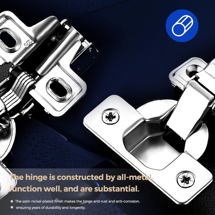 60 Pack 30 Pairs Short Arm Kitchen Cabinet Hinges for 1/2 Inch Overlay Cabinet, Brushed Nickel 105 Degree Opening Angle Hinges, Soft Close Concealed with Mounting Screws for Face Frame Door