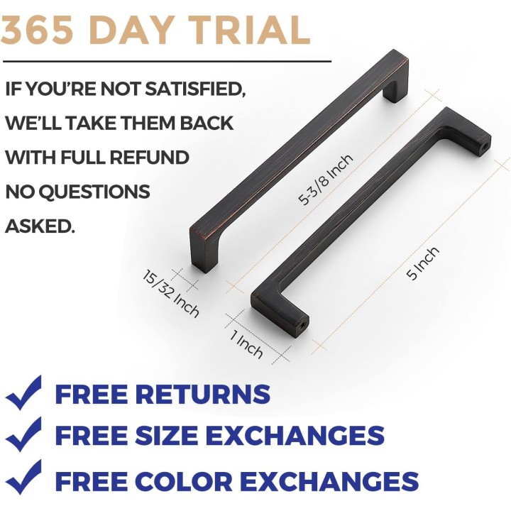 10 Pack Solid 5 Inch Kitchen Square Cabinet Handles Oil-Rubbed Bronze Cabinet Pulls Drawer Pulls Kitchen Cabinet Hardware Kitchen Handles