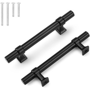 50 Pack Matte Black Cabinet Pulls, 3.5 inch Cabinet Handles for Kitchen Bathroom, Black Stainless Steel T Bar Drawer Pulls for Drawer Dresser