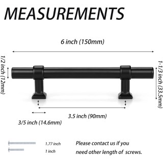 50 Pack Matte Black Cabinet Pulls, 3.5 inch Cabinet Handles for Kitchen Bathroom, Black Stainless Steel T Bar Drawer Pulls for Drawer Dresser