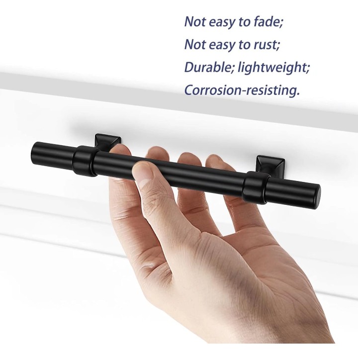 50 Pack Matte Black Cabinet Pulls, 3.5 inch Cabinet Handles for Kitchen Bathroom, Black Stainless Steel T Bar Drawer Pulls for Drawer Dresser