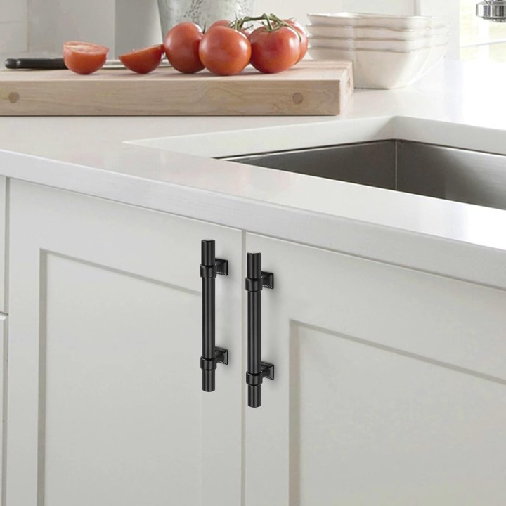 50 Pack Matte Black Cabinet Pulls, 3.5 inch Cabinet Handles for Kitchen Bathroom, Black Stainless Steel T Bar Drawer Pulls for Drawer Dresser