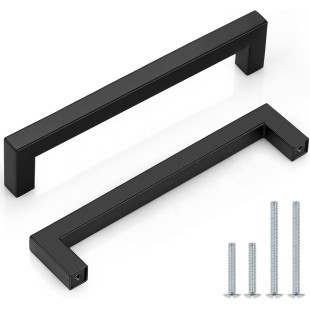 50 Pack 6-3/10" Hole Centers Cabinet Pulls Black Drawer Handles - Kitchen Cabinet Handles Modern Suqare Bar Pulls Stainless Steel Cabinet Hardware for Dresser Bathroom Bedroom Laundry