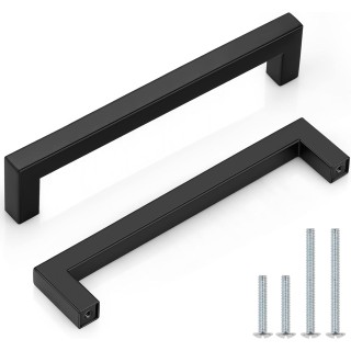 50 Pack 6-3/10" Hole Centers Cabinet Pulls Black Drawer Handles - Kitchen Cabinet Handles Modern Suqare Bar Pulls Stainless Steel Cabinet Hardware for Dresser Bathroom Bedroom Laundry