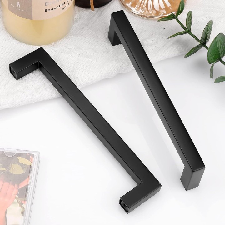 50 Pack 6-3/10" Hole Centers Cabinet Pulls Black Drawer Handles - Kitchen Cabinet Handles Modern Suqare Bar Pulls Stainless Steel Cabinet Hardware for Dresser Bathroom Bedroom Laundry