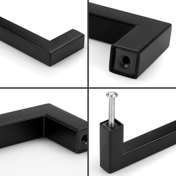 50 Pack 6-3/10" Hole Centers Cabinet Pulls Black Drawer Handles - Kitchen Cabinet Handles Modern Suqare Bar Pulls Stainless Steel Cabinet Hardware for Dresser Bathroom Bedroom Laundry
