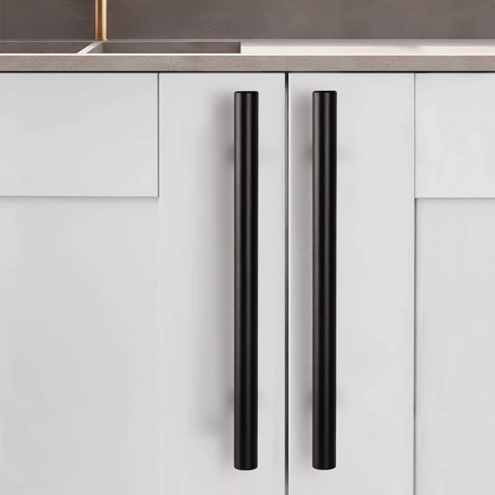 (100 Pack 5" Hole Centers Black Cabinet Pulls, Modern T Bar Kitchen Cabinet Hardware Stainless Steel Handles for Cupboard Wardrobe Dresser