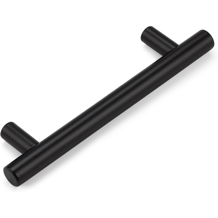 (100 Pack 5" Hole Centers Black Cabinet Pulls, Modern T Bar Kitchen Cabinet Hardware Stainless Steel Handles for Cupboard Wardrobe Dresser