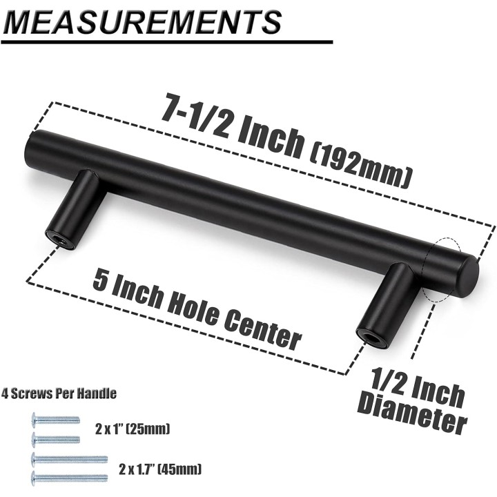(100 Pack 5" Hole Centers Black Cabinet Pulls, Modern T Bar Kitchen Cabinet Hardware Stainless Steel Handles for Cupboard Wardrobe Dresser