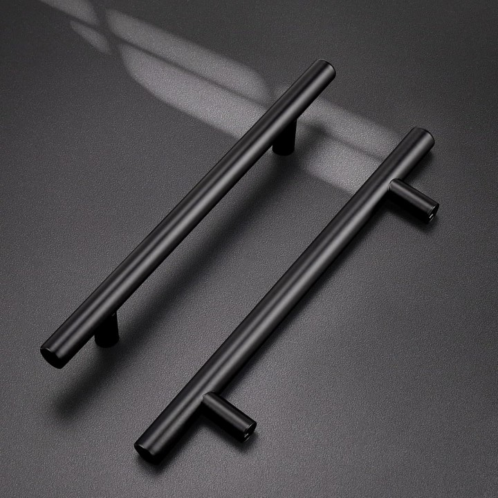 (100 Pack 5" Hole Centers Black Cabinet Pulls, Modern T Bar Kitchen Cabinet Hardware Stainless Steel Handles for Cupboard Wardrobe Dresser