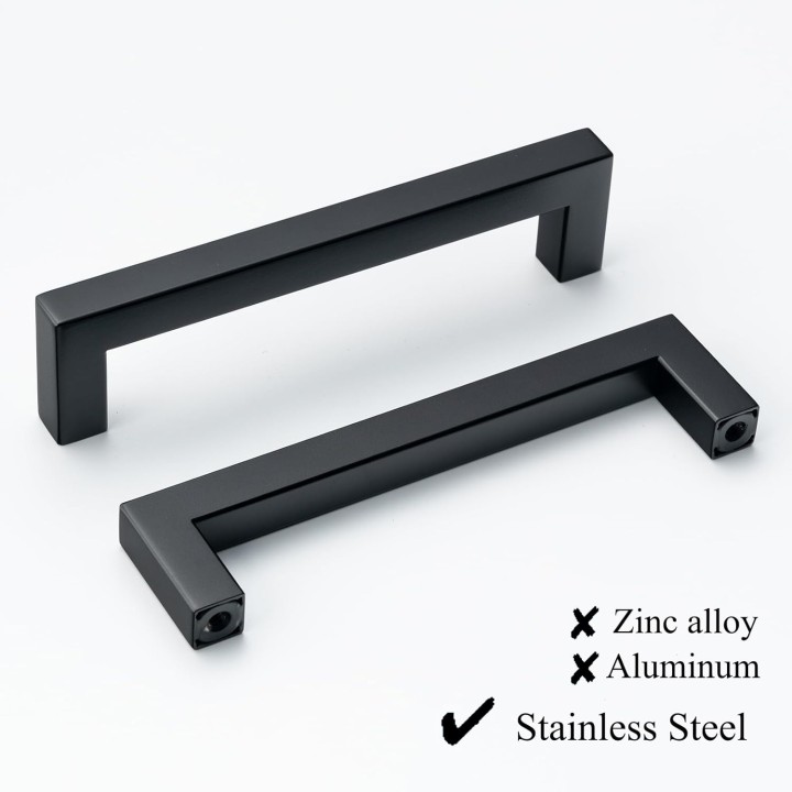30 Pack Black Handles for Kitchen Cabinets Matte Black Square Cabinet Pulls Bathroom Cupboard Drawer Handles Modern Stainless Steel Handles Hardware 5 Inch Hole Center 128mm