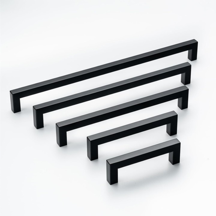 30 Pack Black Handles for Kitchen Cabinets Matte Black Square Cabinet Pulls Bathroom Cupboard Drawer Handles Modern Stainless Steel Handles Hardware 5 Inch Hole Center 128mm