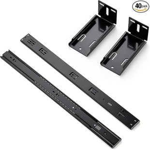 10 Pairs 20 Pack Black 22 Inch Full Extension Ball Bearing Drawer Slides & 10 Pairs - 20 Pack Black Rear Drawer Slide Metal Mounting Brackets