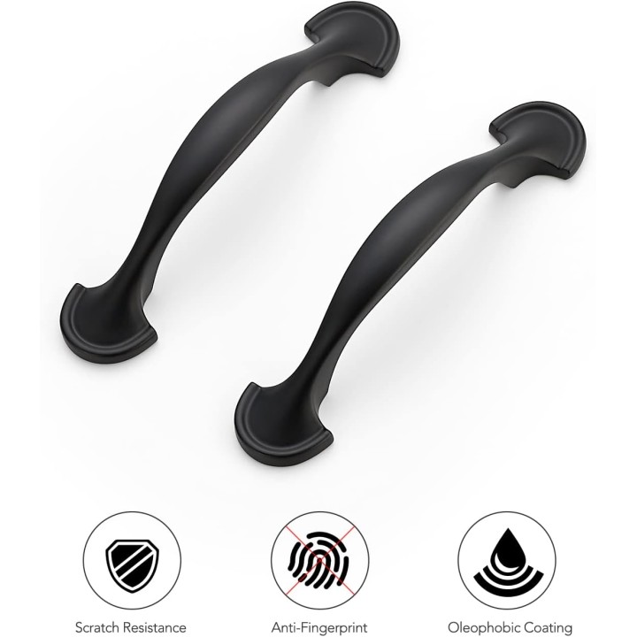 30 Pack Solid 3 Inch Rounded Foot Arch Kitchen Cabinet Handles Matte Black Curved Cabinet Pulls Black Drawer Pulls Kitchen Cabinet Hardware Kitchen Handles for Cabinets Drawer Handles